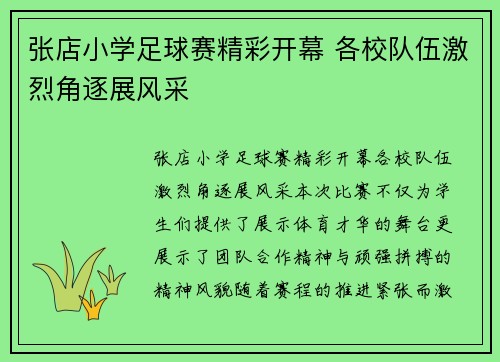 张店小学足球赛精彩开幕 各校队伍激烈角逐展风采