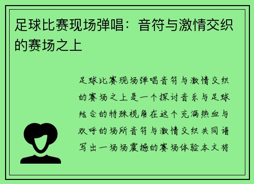 足球比赛现场弹唱：音符与激情交织的赛场之上