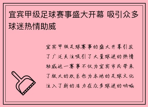 宜宾甲级足球赛事盛大开幕 吸引众多球迷热情助威