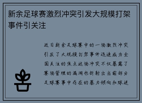 新余足球赛激烈冲突引发大规模打架事件引关注