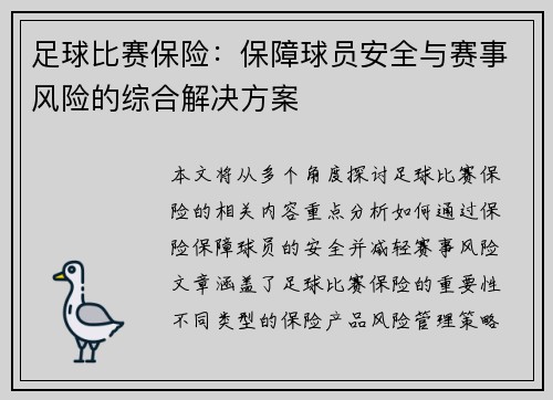 足球比赛保险：保障球员安全与赛事风险的综合解决方案
