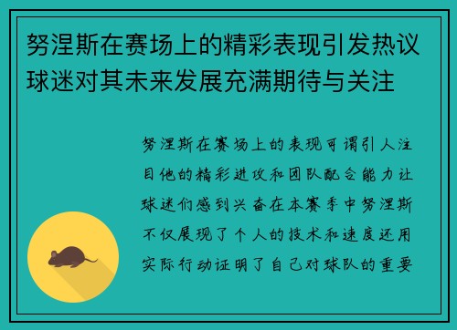 努涅斯在赛场上的精彩表现引发热议球迷对其未来发展充满期待与关注